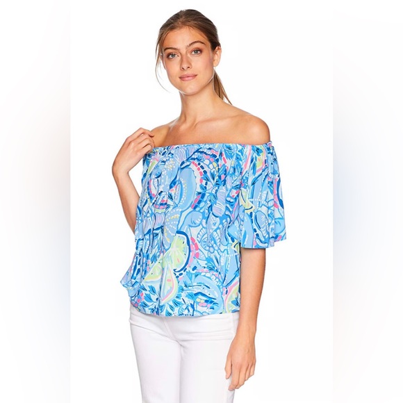 Lilly Pulitzer SAIN top in Blue Peri Pinch Pinch print. Size: S - Picture 3 of 11